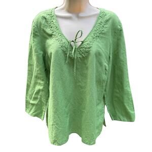 GH Bass & Co. | Large Linen Embroidered & Beaded Green Top